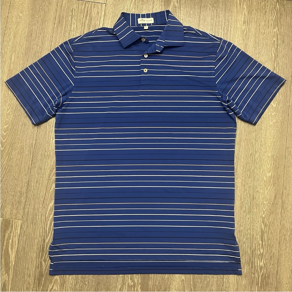 Peter Millar Polo Shirt Mens Medium Blue White Summer Comfort Golf Stretch Adult